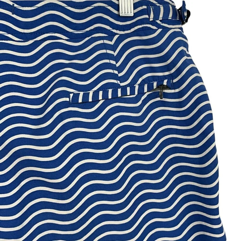 Relwen Swim Trunks Shorts Blue White Wave Size L Mesh Liner Adjustable Waist